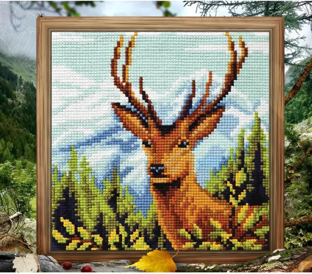 Cuscino Punto Croce CDA Cervo 40x40cm - Canovaccio Stampato 5ct