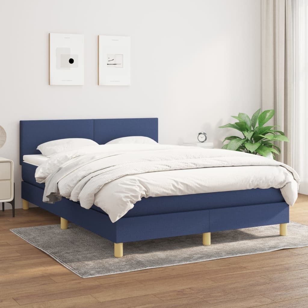The Living Store Boxspringbett mit Matratze Blau 140x190 cm Stoff