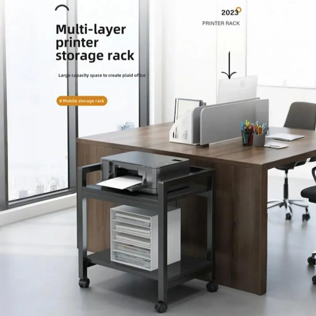 Support d'imprimante mobile pour bureau - Rangement tour PC sous table - 4