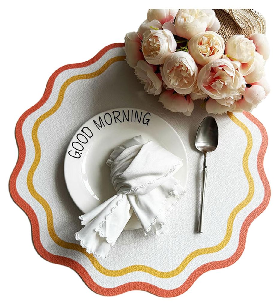 Rundes Platzset mit gewelltem Rand, wasserdicht, aus Kunstleder, elegant, wärmeisolierend, für drinnen und draußen, Hochzeit, Picknick