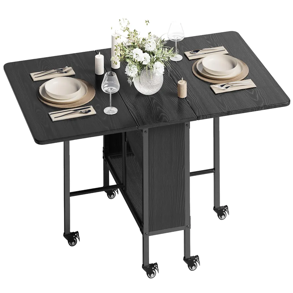 Table à manger modulable avec roulettes et tablette de rangement 130cm