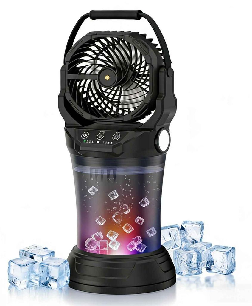 Zimilo 15000 mAh Ventilator mit Wassernebel, mit Griff, 2000 ml Wassertank, 4 Geschwindigkeiten, 90° Oszillation, RGB Nachtlicht, Schwarz