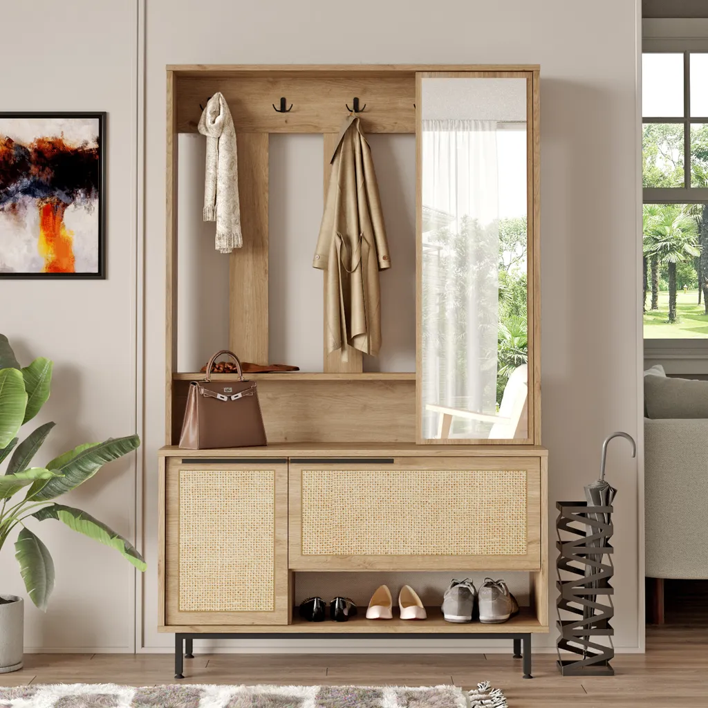 Vestiaire design en rotin et bois de chêne Kvænangen format compact - 2
