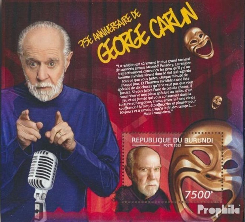 Briefmarken Burundi 2012 Mi Block 255 (kompl. Ausgabe) postfrisch George Carlin (75. Jahrestag)