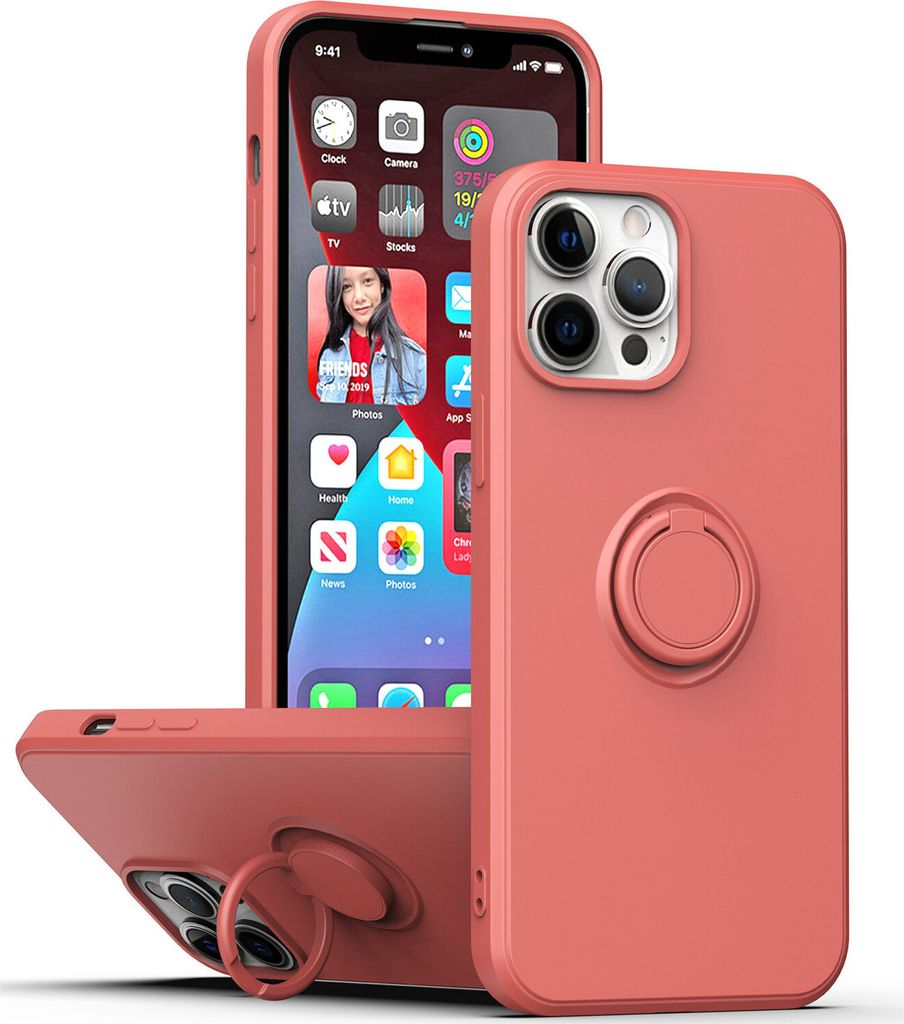 iPhone 13 Pro Handyhülle, Ring Halter Ständer Kratzfeste Weiche Silikon schutzhülle für iPhone 13 Pro bordeaux
