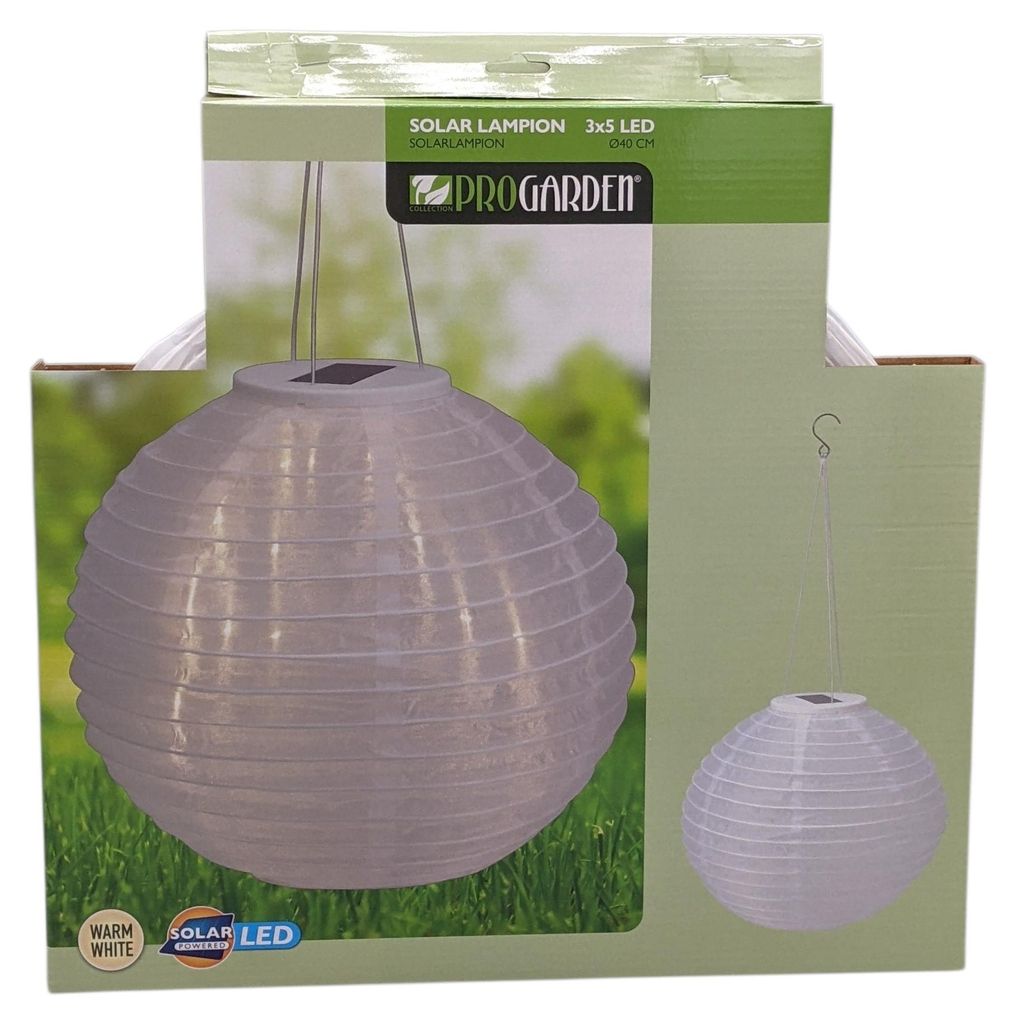 ProGarden XXL LED Solar-Lampion (Weiß) – Ø 40 x H 60 cm Produktbild 