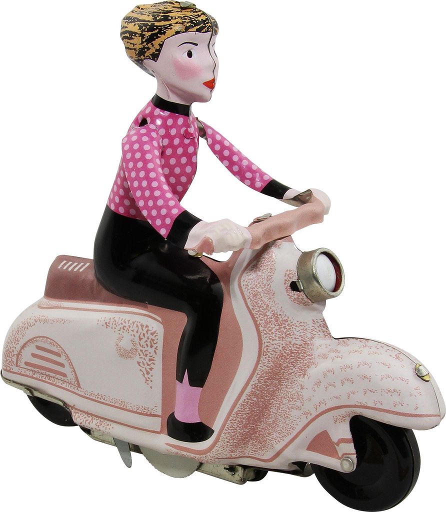 Blechspielzeug - Scooter Girl - Mädchen auf Motorroller - Roller - rosa hell