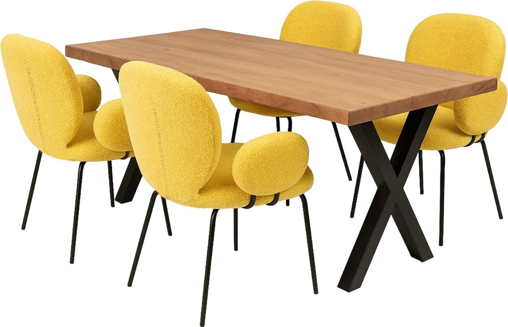LC Home Essgruppe Lille 5tlg. Esstisch Wildeiche Stern-Gestell 220x100cm + 4 Esszimmerstühle Lille Anthrazit