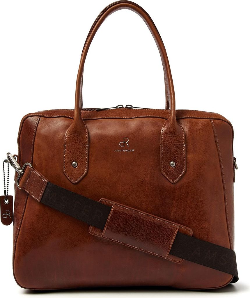 dR Amsterdam Arbeitstasche | Business-Leder-Arbeitstasche | Laptop-Tasche | Herren-Laptoptasche | Laptop-Tasche 15,6 Zoll | Milan - 283758 Cognac