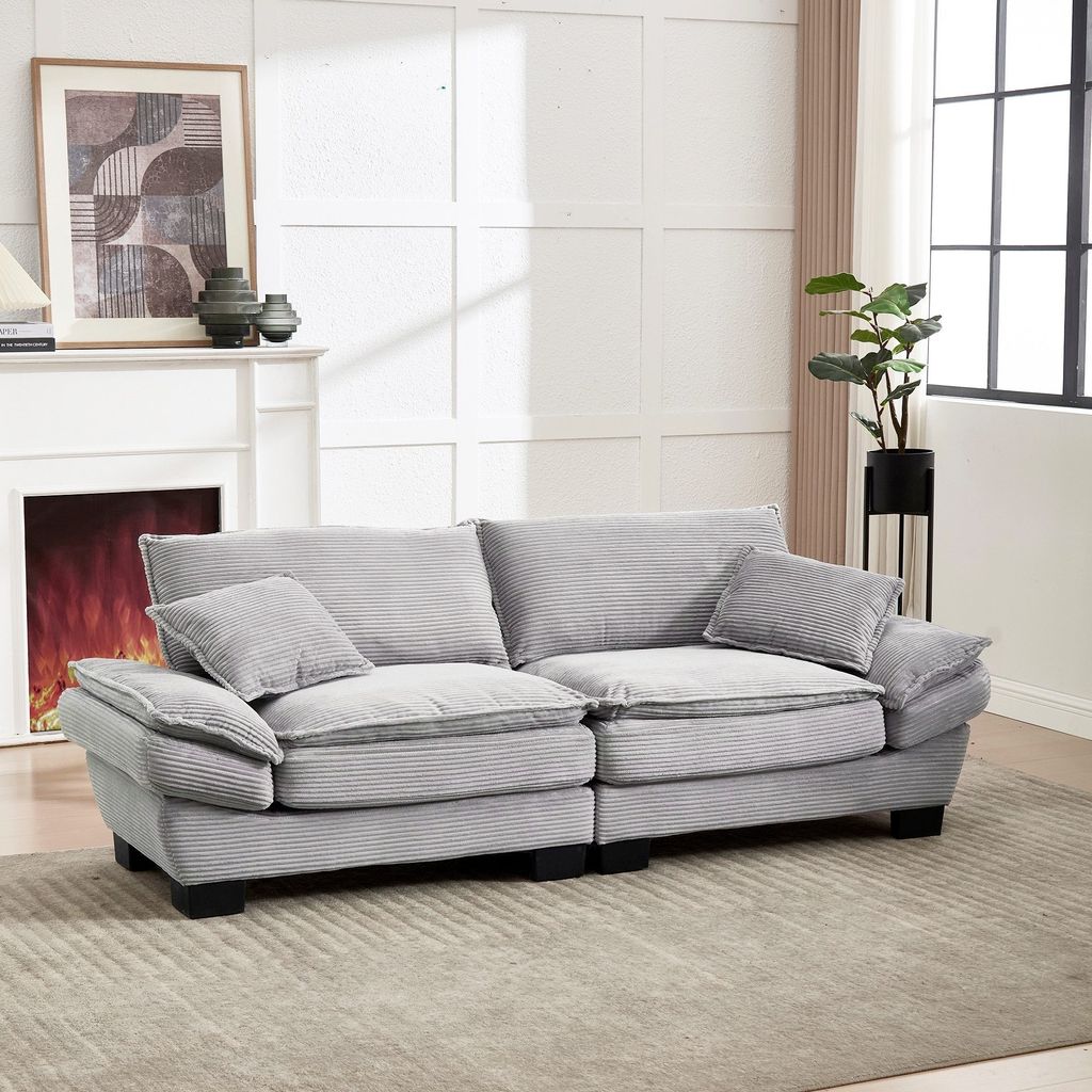 Odikalo 2-Sitzer Doppelsofa Federbett Schlafsofa Loungesofa Sessel Wohnzimmer Hellgrau