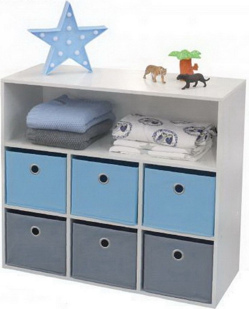 Judy Wild Kinder Holzregal 76 x 29,5 x H70 cm Kinderregal mit 6 Boxen 400118