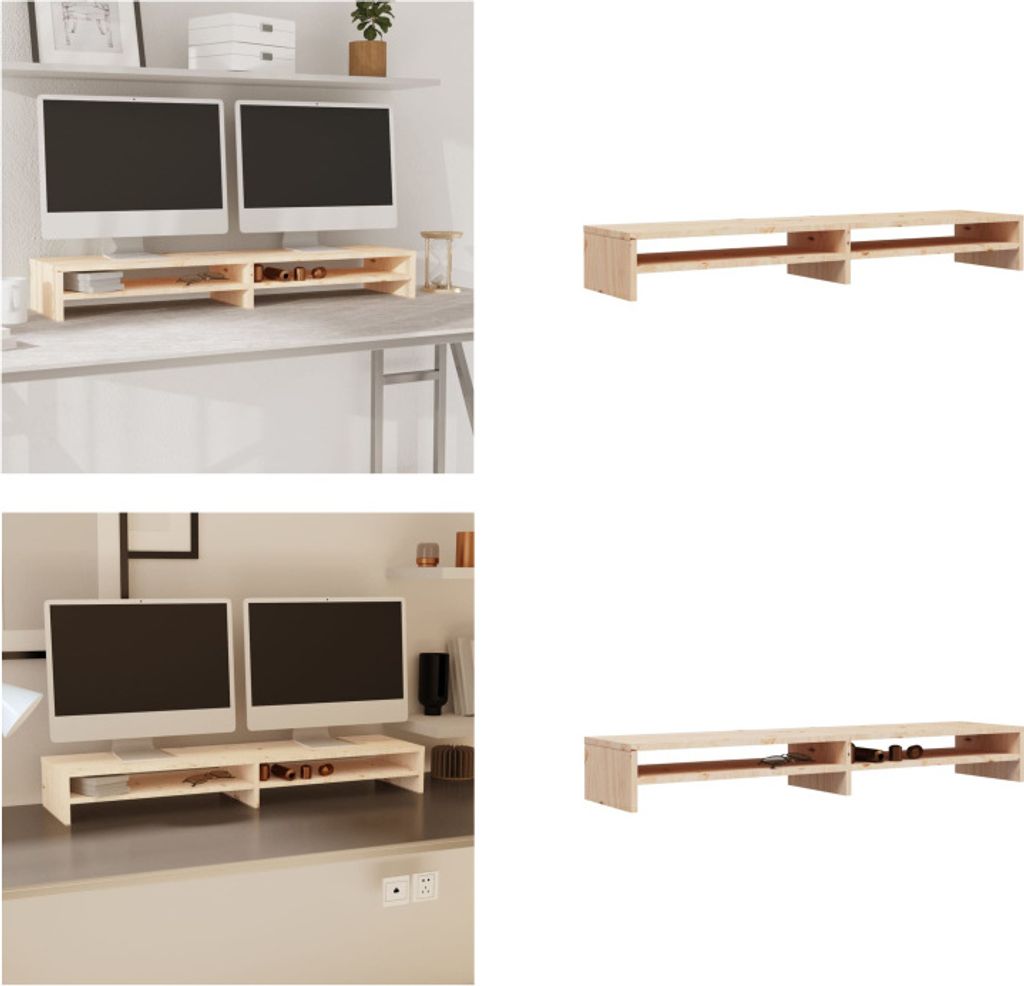 vidaXL Monitorständer 100x24x13 cm Massivholz Kiefer - Monitorständer - Schreibtischaufsatz - Monitorerhöhung - Monitorerhöhungen