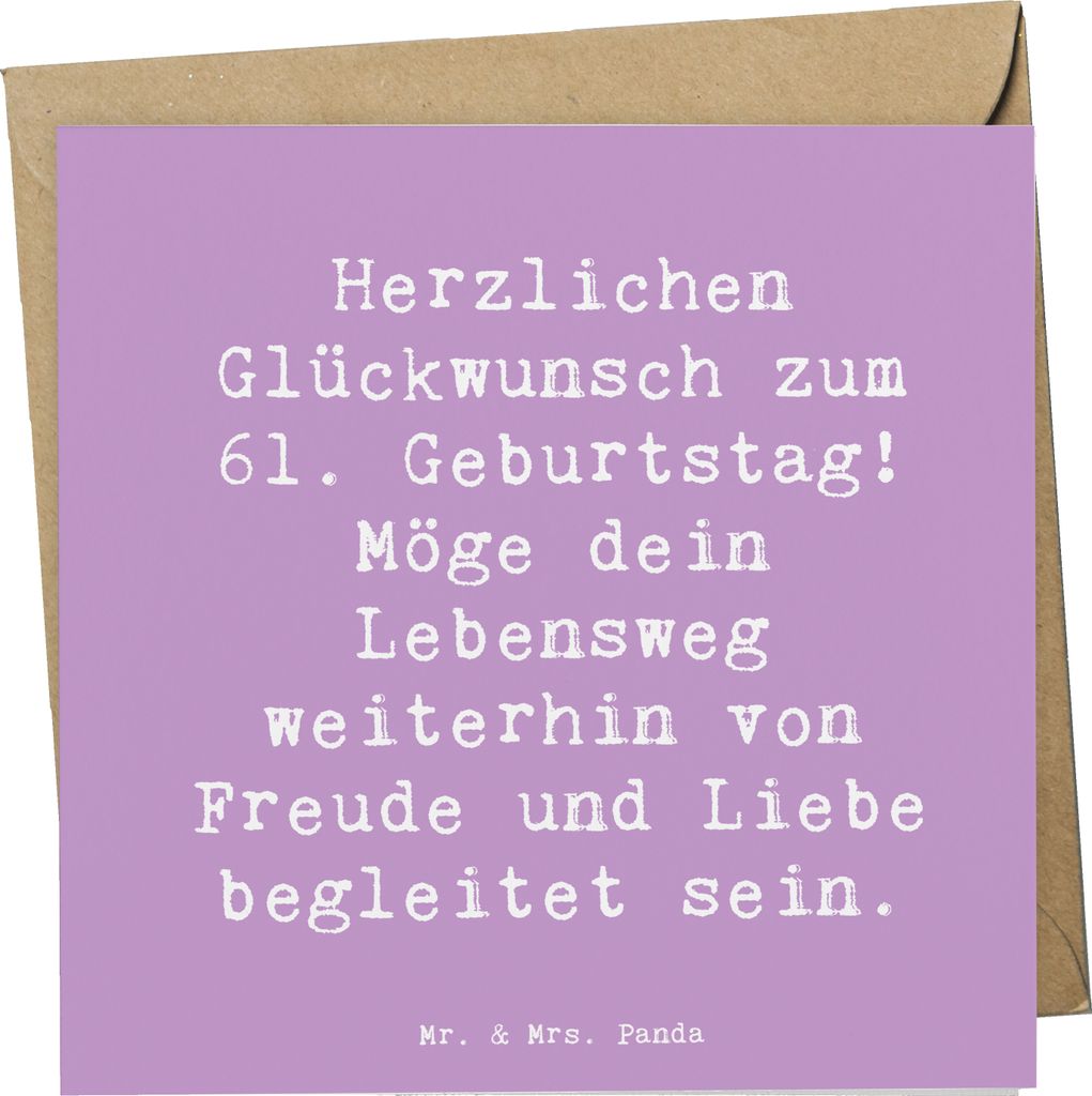 Mr. & Mrs. Panda Glückwunschkarte Spruch 61. Geburtstag - Lavendeltraum - Geschenk, Happy Birthday, Lebensweg, Freude, faltkarte, doppelkarte, anl...