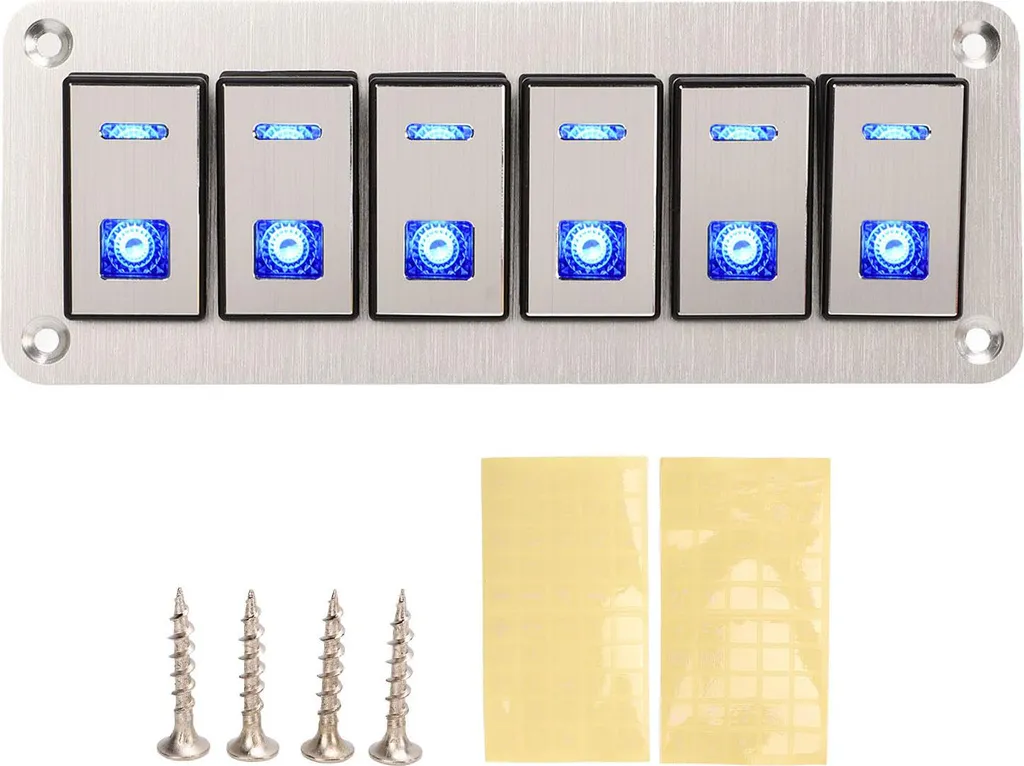 Tableau de commande électrique 6 interrupteurs LED bleue étanche 12V 24V