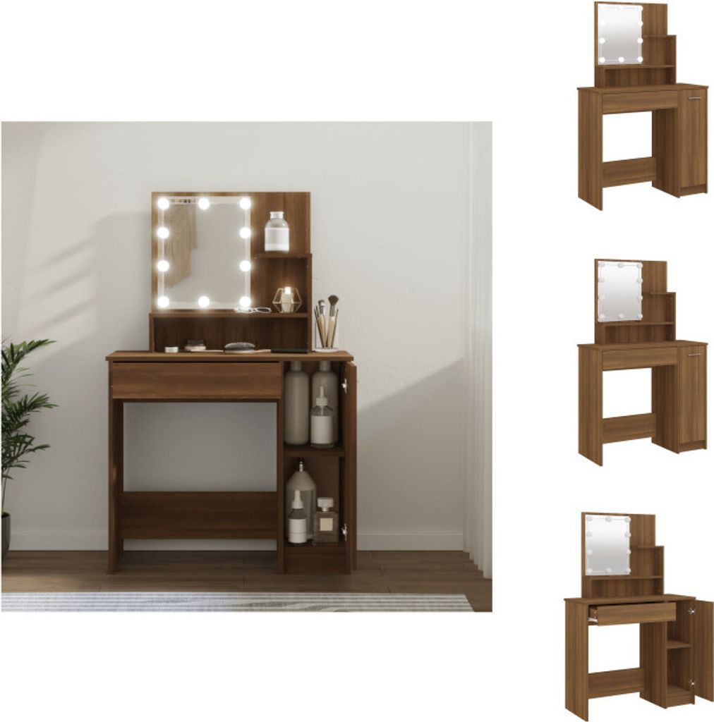 vidaXL Schminktisch mit LED Braun Eichen-Optik 86,5x35x136 cm - Schminktische