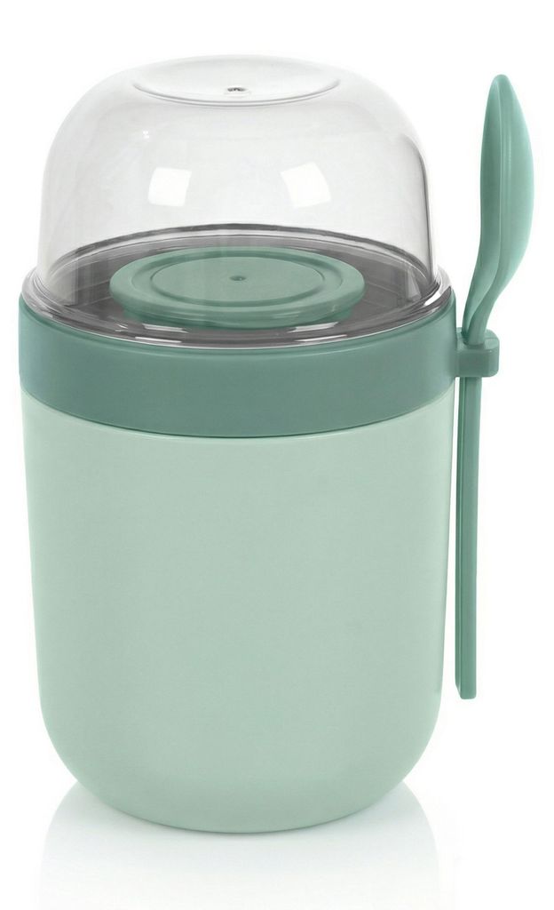 Arendo Müslibecher, Joghurtbecher To Go mit Löffel, Aufbewahrungsbecher 750ml, To Go, 3 getrennte Behälter, Klarsichtdeckel, auslaufsicher, spü...