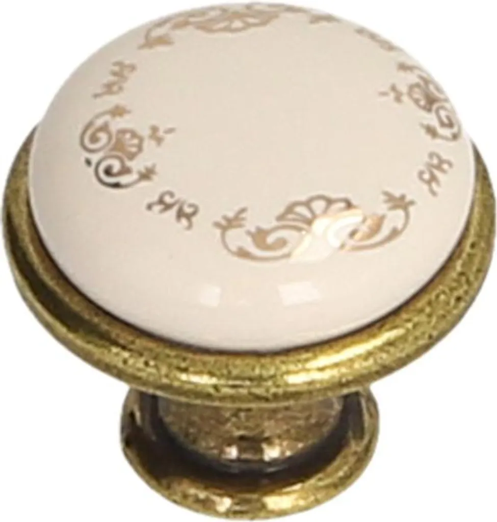 Pomello GP19 Oro Antico e Porcellana MLK-3 | Accessori Mobili Esclusivi