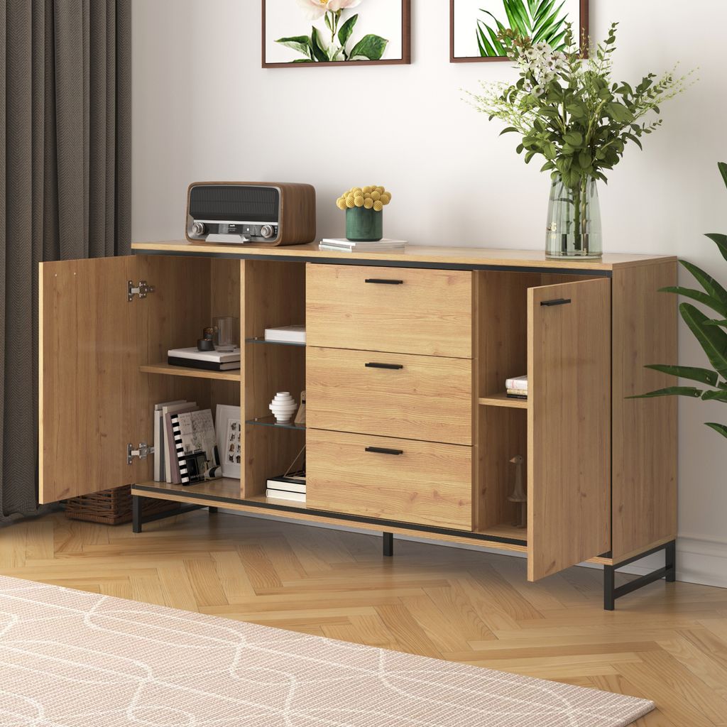 AIORBER Kommode,4 geräumige Schubladen, großer Stauraum, Sideboard, mit LED, verstellbare Einlegeböden,für Schlafzimmer, Wohnzimmer,160x40x85cm...