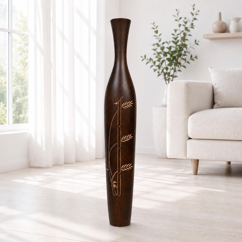 Leewadee Hohe Bodenvase 85 cm aus Mangoholz in braun Produktbild  KI-generiertes Bild