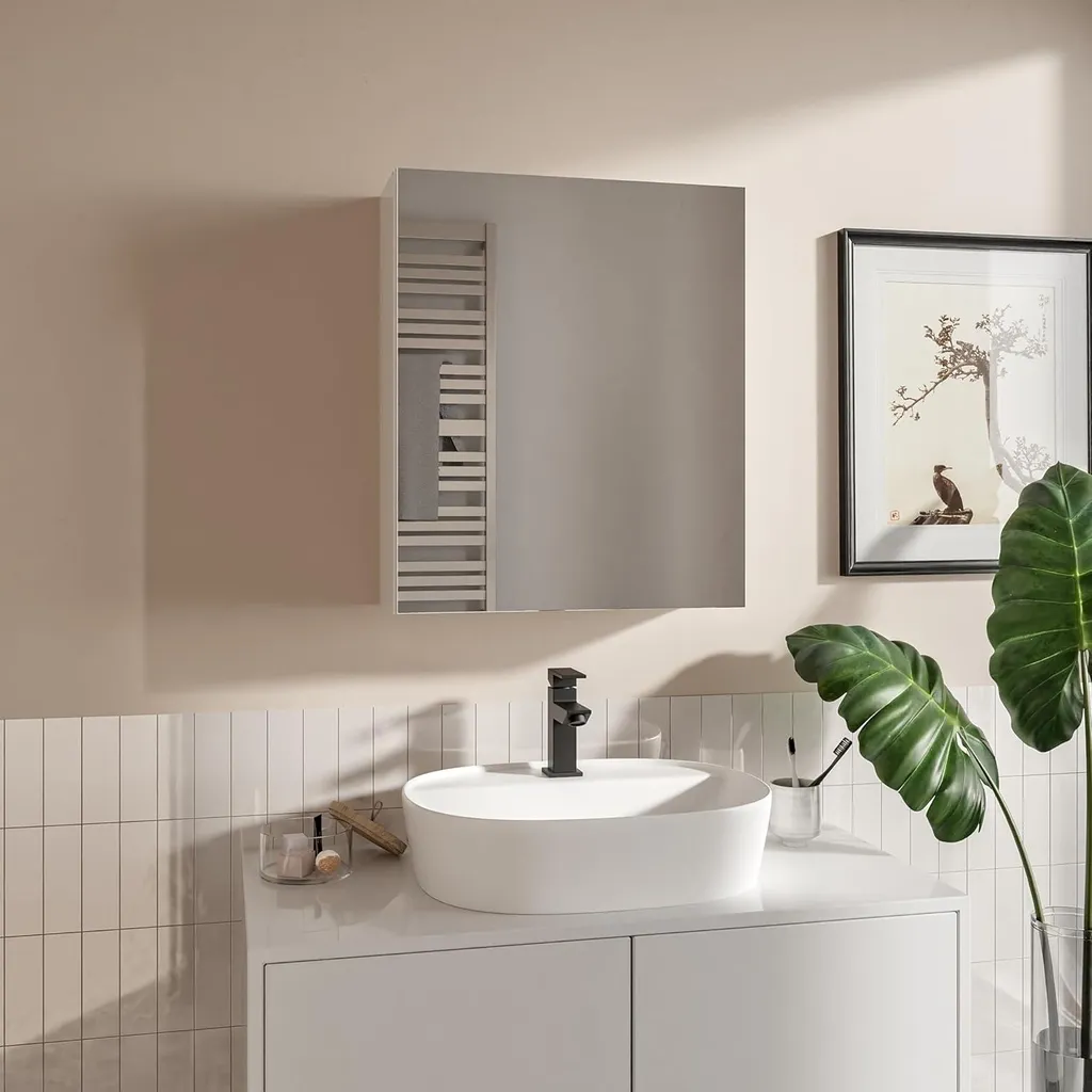 HAJDUK Specchio Bagno 50x60 Bianco Opaco - Armadietto Pensile Salvaspazio