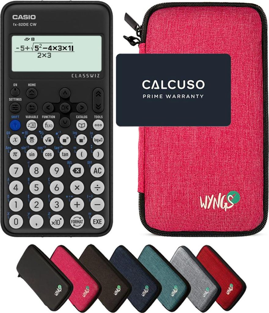 Casio fx-82DE CW ClassWiz inkl. WYNGS Schutztasche Pink - Wissenschaftlicher Taschenrechner - Basic Set
