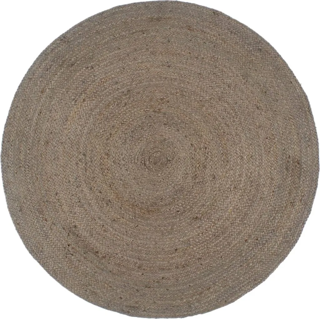 Tapis Jute Rond Gris 180 cm - Fibre Naturelle Anti-Poussière et Durable