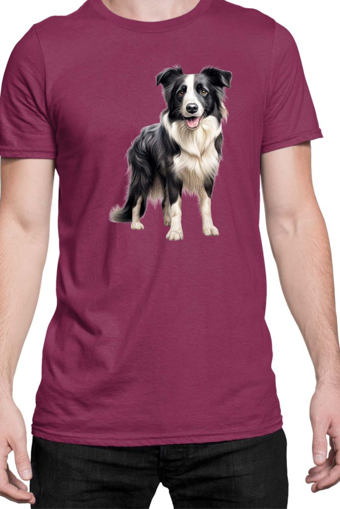 Herren T-Shirt Dogs Breeds Border Collie Dog Breed 007, Man 3XL / Burgundy