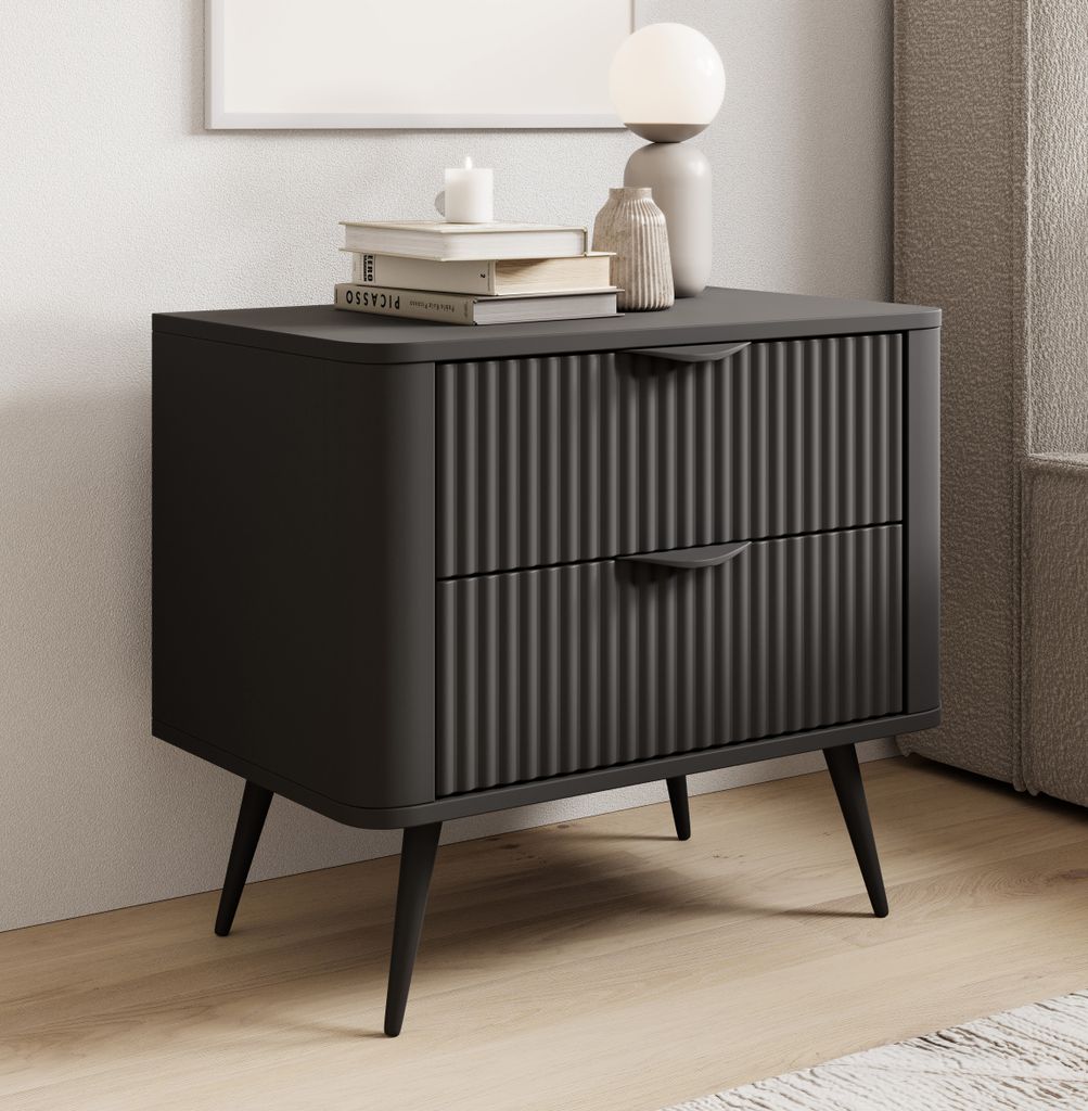 AX LIVING Nachttisch schwarz modern Vespasia 63,2 x 55,3 x 38 cm
