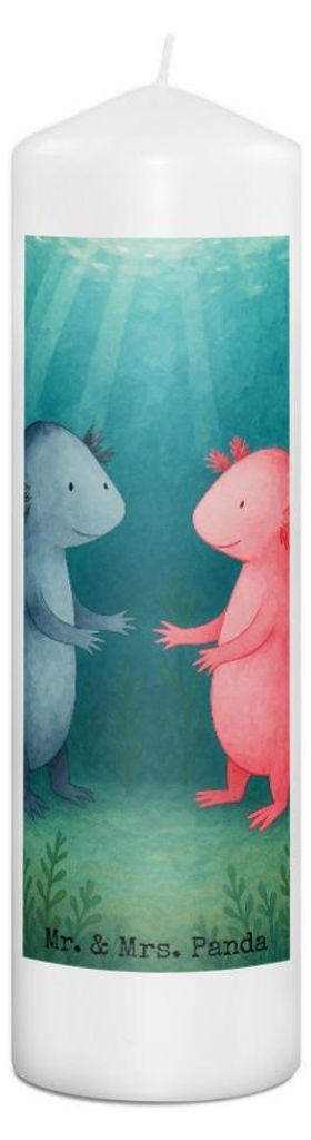 Mr. & Mrs. Panda Kerze Axolotl Liebe Design 29 x 8 cm XL - Weiß - Geschenk, Lurch, Erinnerungslicht, Erinnerungskerze, Bedruckte, Blockkerze, Stum...