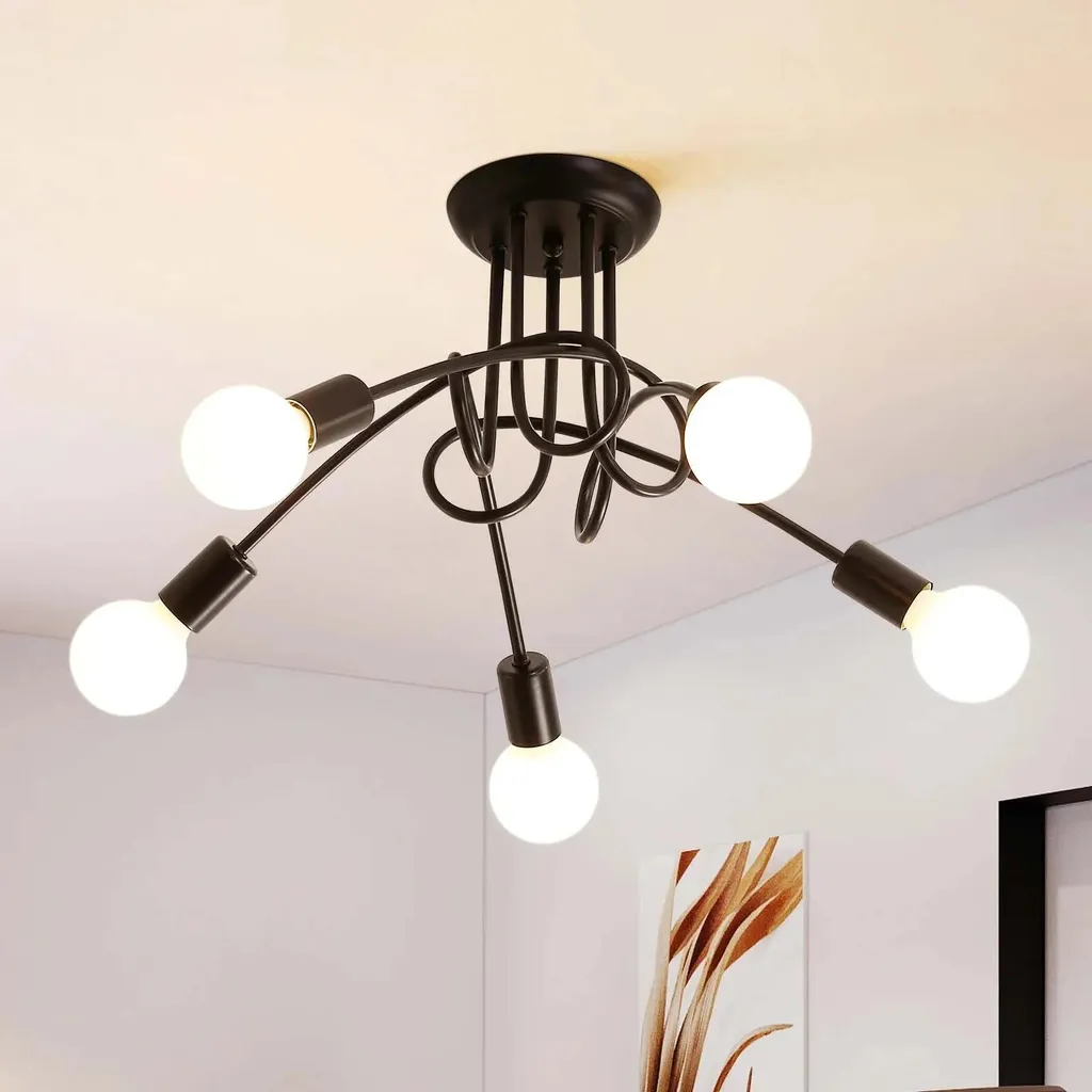 Plafonnier 5 Lampes E27 Noir pour Éclairer les Grandes Pièces Sombres
