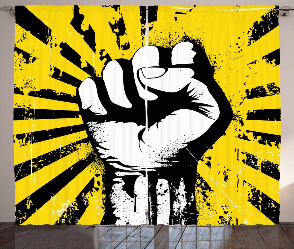 ABAKUHAUS urban Graffiti Rustikaler Gardine, Geballte Faust, Schlafzimmer Kräuselband Vorhang mit Schlaufen und Haken, 280 x 245 cm, Schwarz Gelb ...