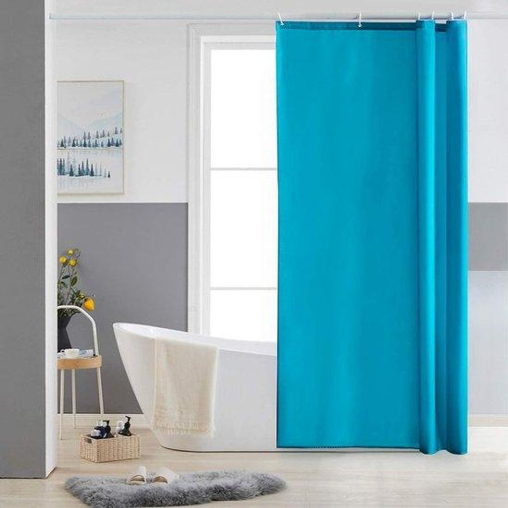 Polyester-Badgordijn für Eckdusche und kleine Badwanne, schimmelbeständig, wasserabweisend und waschbar, Aquamarijn, 90 x 180 cm, mit 6 Duschkurv...
