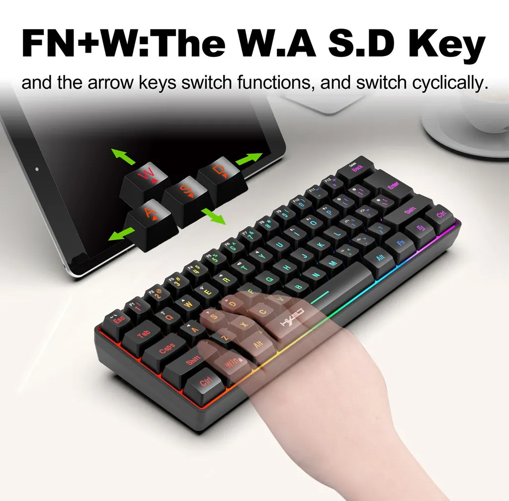 Clavier sans fil HXSJ L500 Tri-mode 61 Touches RGB Gaming Compact
