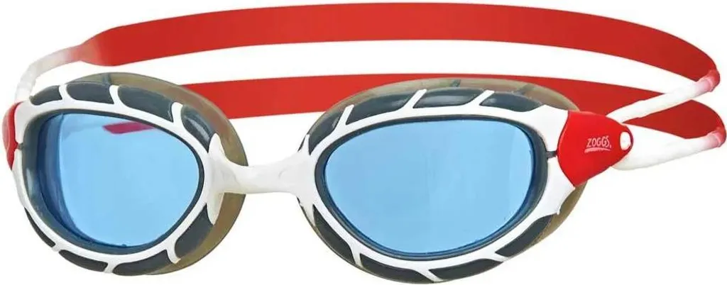 Lunettes de natation Zoggs Predator verres bleus et monture rouge blanc