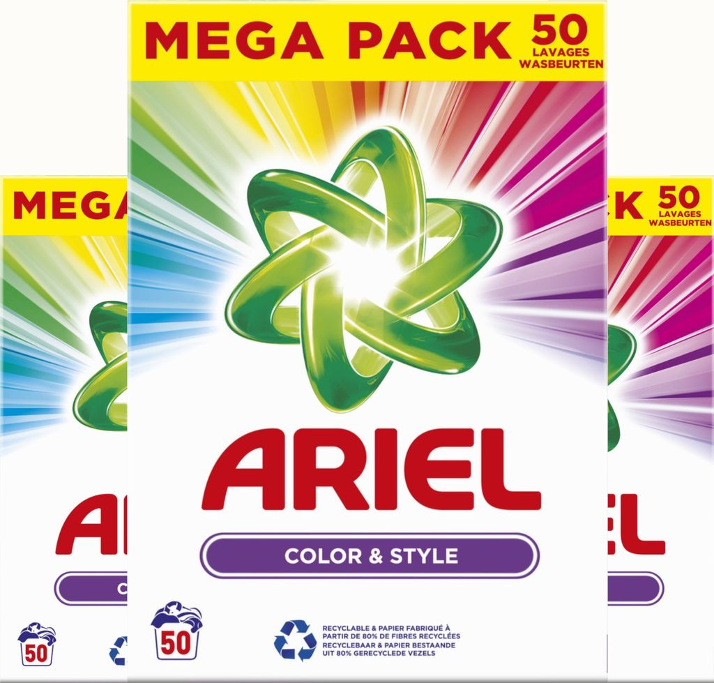 Lessive en poudre Ariel - Couleur - 150 lavages (3 x 50) - Image du produit 