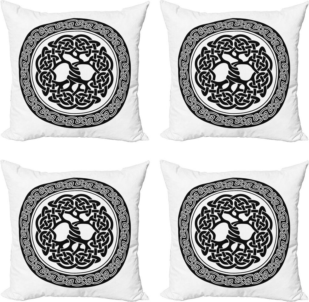 ABAKUHAUS keltisch Kissenbezug Set (4 Stück), Einheimische Baum des Lebens Kunst, Moderner Doppelseitiger Digitaldruck, 50 cm x 50 cm, Schwarz-Weiss