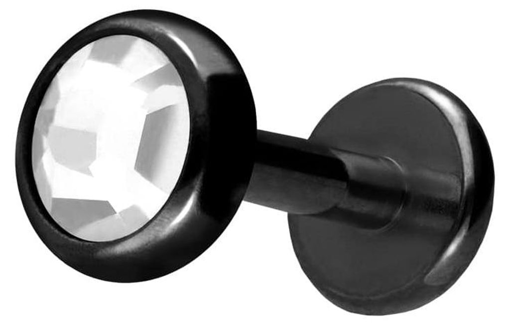 Ohrpiercing, Nasenpiercing Titan Labret mit Innengewinde KRISTALLDISC Schwarz Stablänge: 5mm | Stabstärke: 1,2mm | Discgröße: 4mm