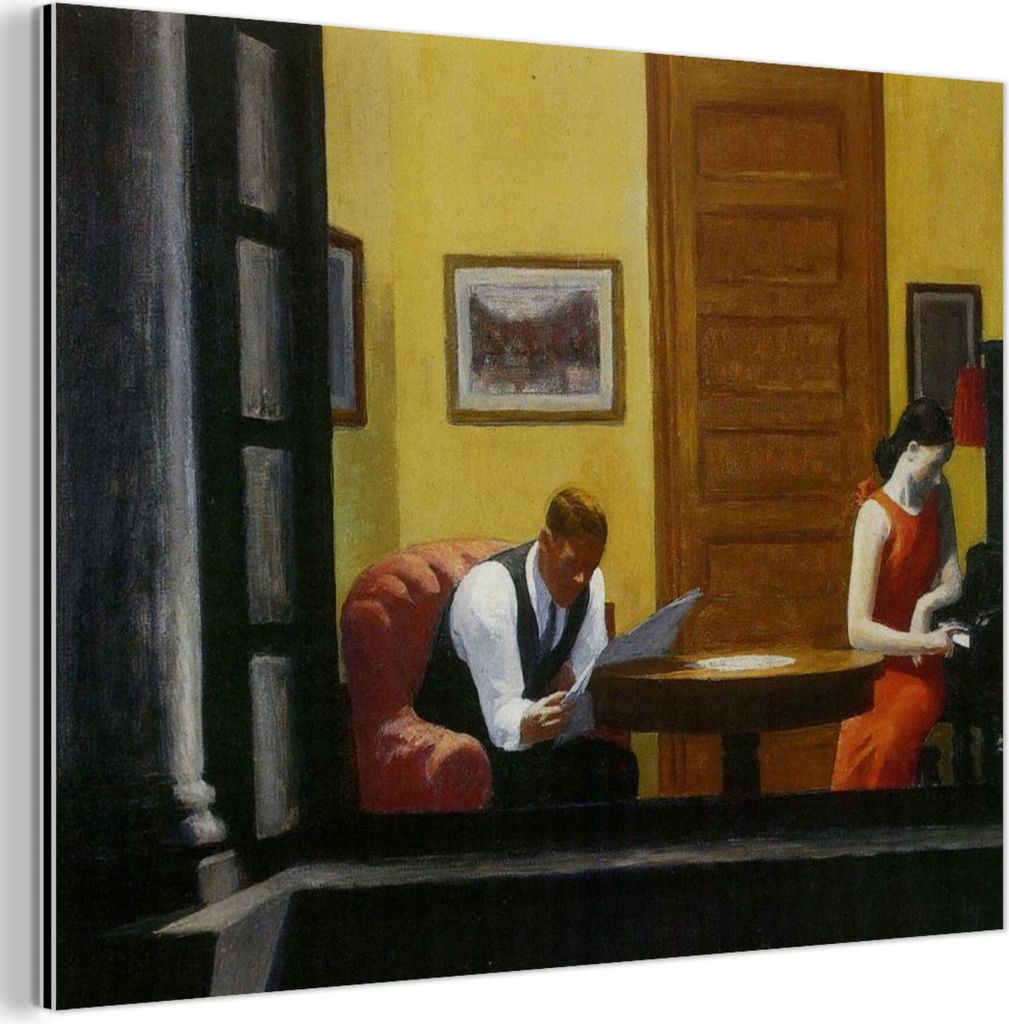 MuchoWow Wanddekoration Metall Metallbild Wandkunst 80x60 cm Zimmer in New York - Edward Hopper MuchoWow Aluminium Gemälde - Alubild