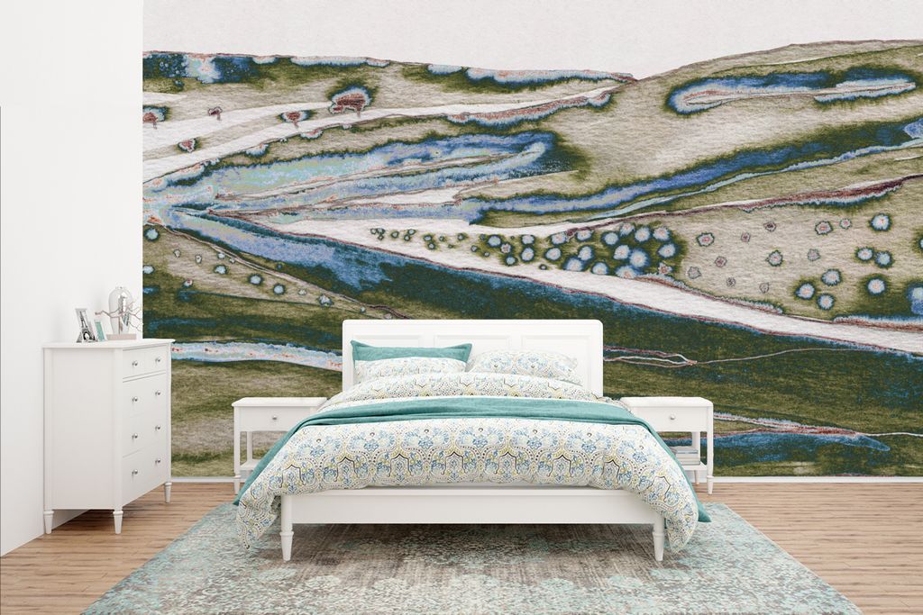 MuchoWow Fototapete für Wohnzimmer oder Schlafzimmer Wandtapete Vinyl Motivtapete Abstrakt - Hügel - Natur - Grün- Kunst - 400x240 cm - Gemustert