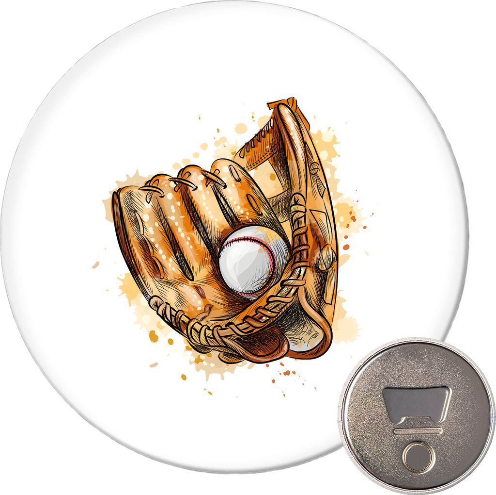 Huuraa Magnet Baseballhandschuh und Ball Spieler bunte Silhouette 59mm Kühlschrankmagnet rund Flaschenöffner Geschenkidee