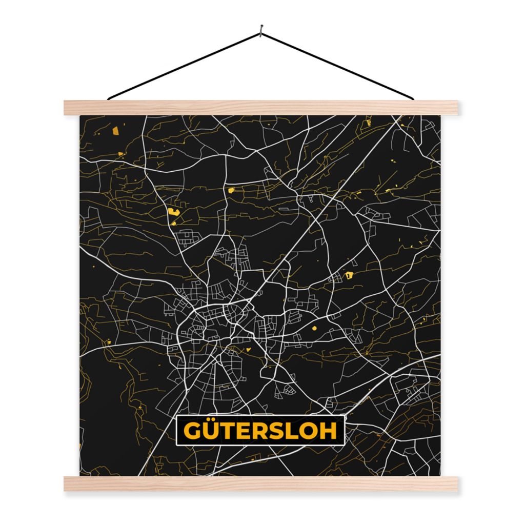 MuchoWow Textilposter Gütersloh - Deutschland - Karte - Stadtplan - Gold 120x120 cm mit holzfarbenen Rahmen - Textil-Poster