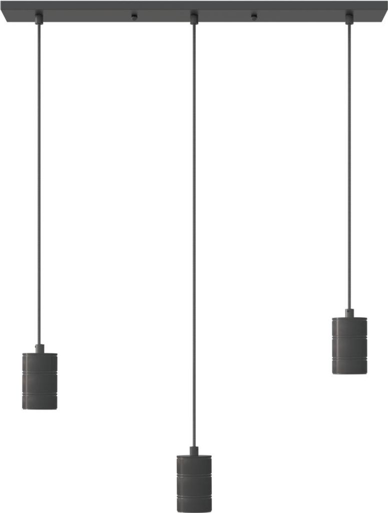 Calex Pendelleuchte E27, 3-flammig, Metall, Runden Deckenplatte 40cm , höhenverstellbar, matt schwarz