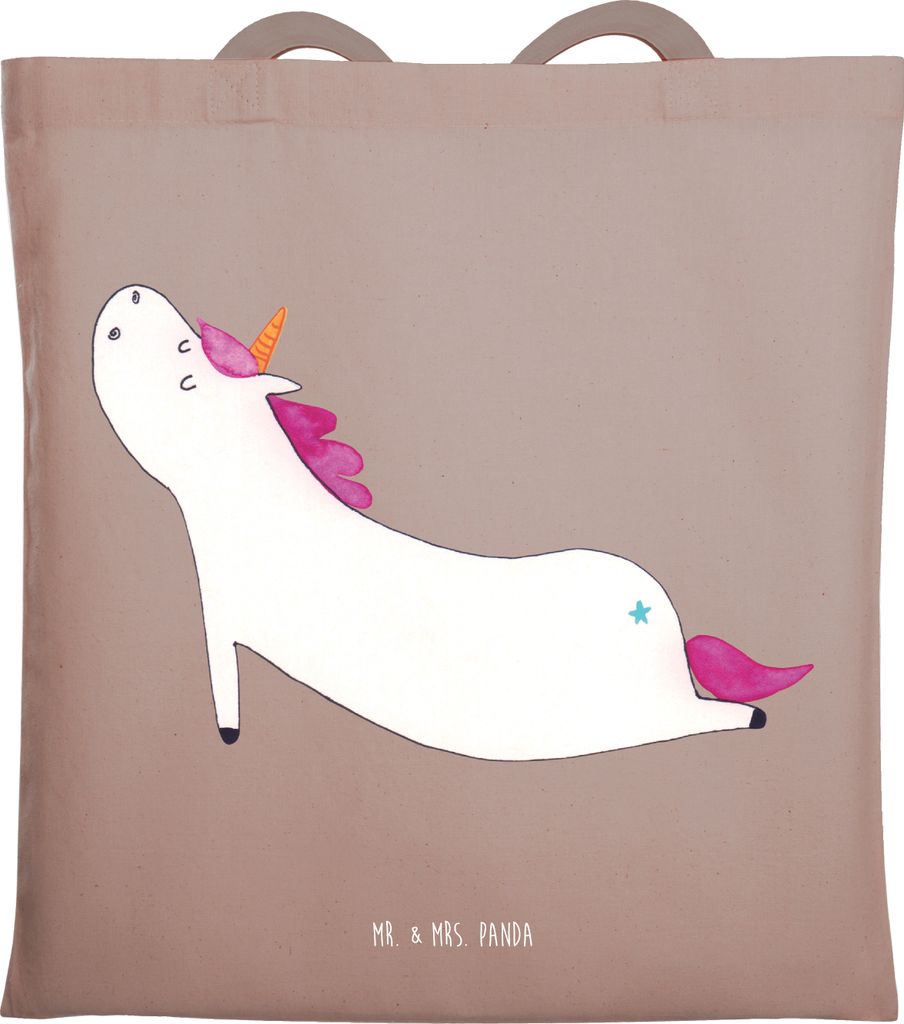 Mr. & Mrs. Panda Tote Bag Einhorn Yoga - Braun Pastell - Geschenk, Shopping Tasche, Achtsamkeit, Unicorn, Laptoptasche, Schultasche, Sport, Namaste...