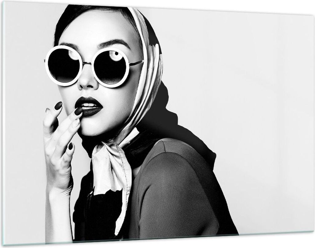 Bilder auf glas - Einteilig - Frau Brille Jahrgang - 120x80cm - Glasbilder - Wandbilder - Bilder - zum Aufhängen bereit - Wanddekoration aus Glas ...