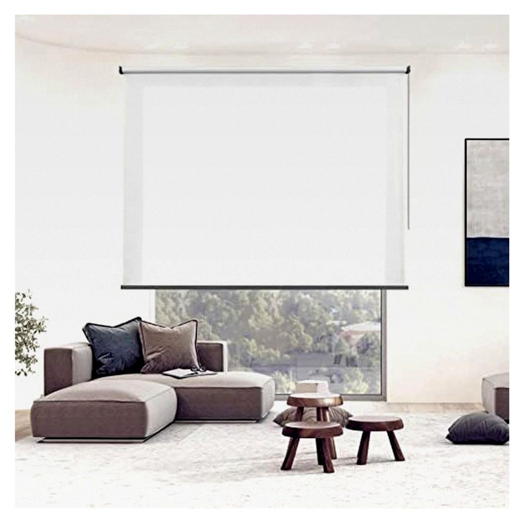 Lichtrollo Plus, Premium-Rollo mit Metallic-Finish. Modernes, dekoratives Rollo in Textiloptik für Fenster und Türen bis 200 cm!| Plus Weiß, 120...