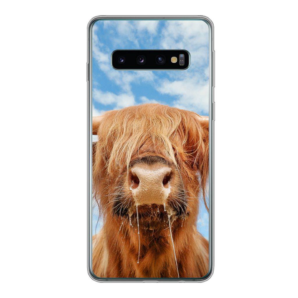 MuchoWow Handyhülle Schutzhülle Hülle für Samsung Galaxy S10 Schottischer Highlander - Wolke - Tiere Silikon Softcase Handy Hülle - Handytasche