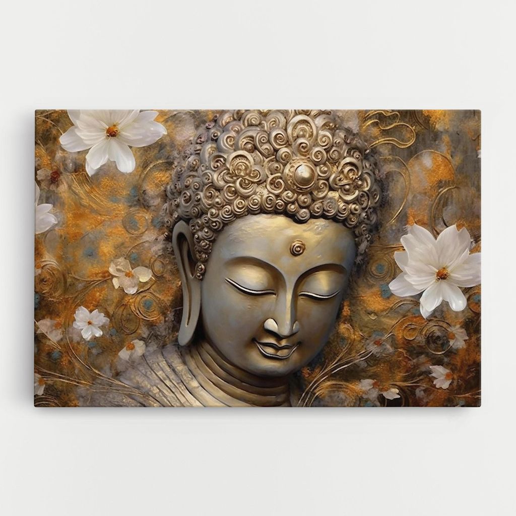 ARTHUB Leinwandbild 40x60 cm, White Flower Buddha Art | Wohnzimmerdekoration, Hängende Bilder, Wanddekoration, Heimdekoration, Moderne, Buddha