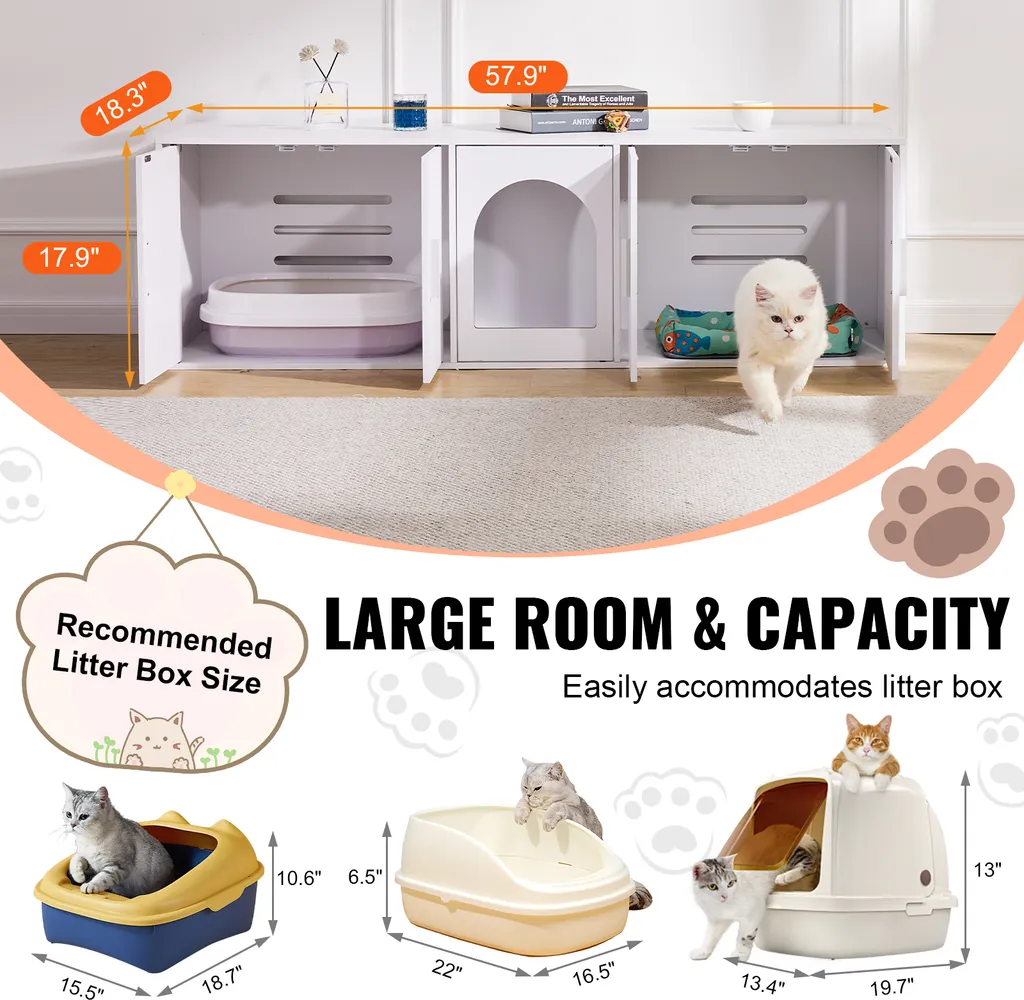 Armoire à litière en bois double compartiment pour chats - 4