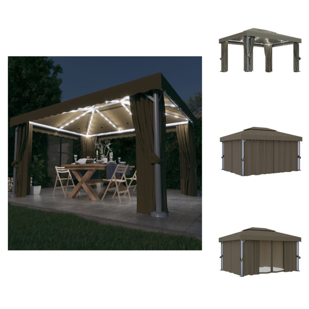 vidaXL Pavillon mit Vorhängen & LED-Lichterkette 4x3 m Taupe - Pavillons & Partyzelte