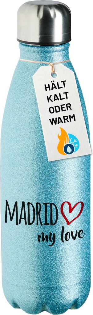 Huuraa Trinkflasche Madrid my love 500ml Blue Edelstahl Wasserflasche Trinkflasche Geschenkidee
